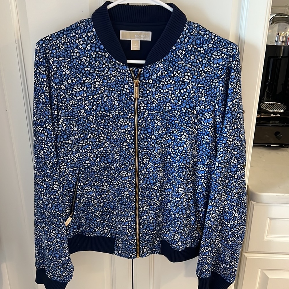 Michael Kors Blue Floral Bomber Jacket